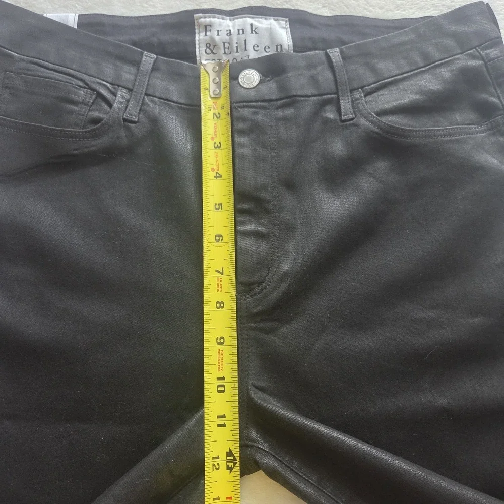 Frank & Eileen Sligo Skinny Black Stretch Italian Waxed Denim Jeans Raw Hem 32